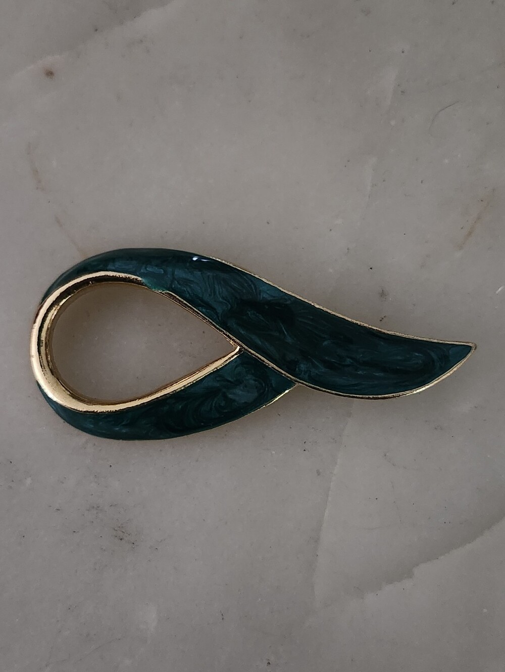 Gold-Tone Teal Enamel Ribbon Brooch - Vintage